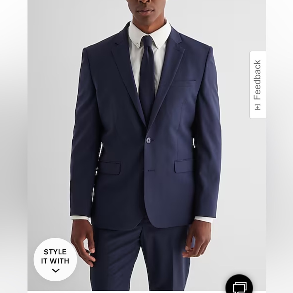 Extra Slim Navy Wool-Blend Modern Tech Suit jacket (40s) pants 30 X 30